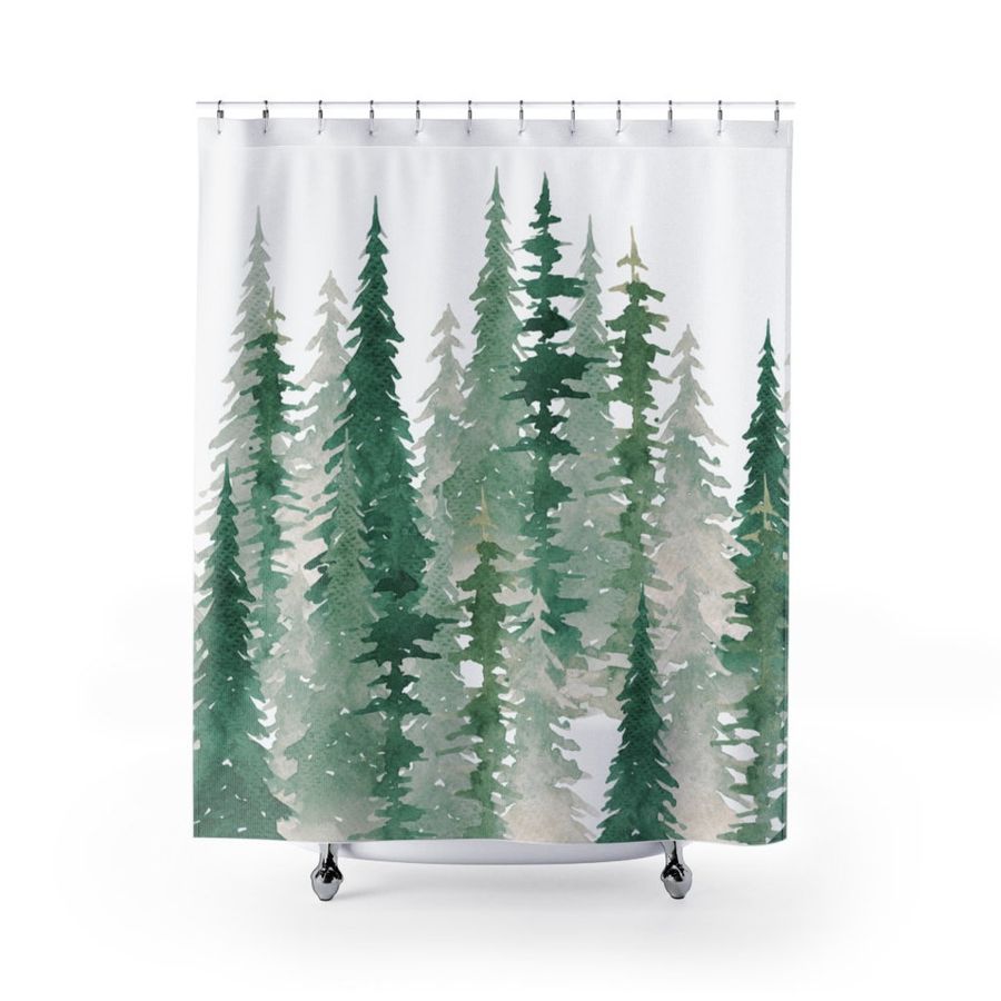 Woodland Shower Curtain Watercolor Forest Bathroom Decor Pine - Etsy added by Samantha Sheridan