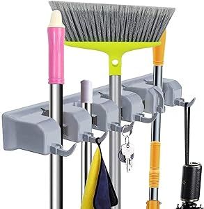 CINEYO Mop and Broom Holder Wall Mount Heavy Duty Broom Holder Wall Mounted or Tool Organizer For Home Garden Garage And Storage (5 Positions with 6 Hooks) (Grey) added by Rachel Fedorov