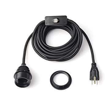 13.95' BRIGHTTIA Black Plug-in Swag Pendant Light Fixture - Lamp Shade Ready Hanging E26 Threaded Socket with 16 Feet Cord Set and in-Line Switch - Industrial Vintage DIY Lighting (BP0021-1KP) added by courtney white