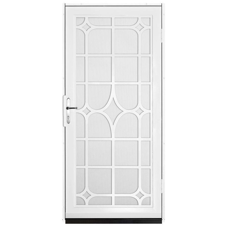 Unique Home Designs 36 in. x 80 in. Lexington White Surface Mount Steel Security Door with White Perforated Screen and Nickel Hardware IDR30000362133 - The Home Depot added by Erin Adkins-Oury