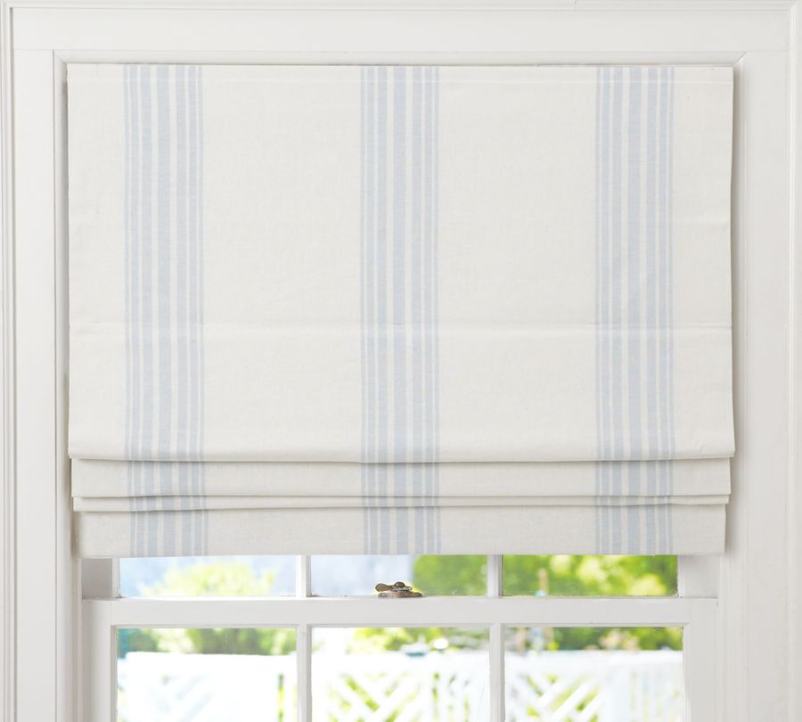 Riviera Striped Linen Cotton Cordless Roman Blackout Shade added by Garland Malooly
