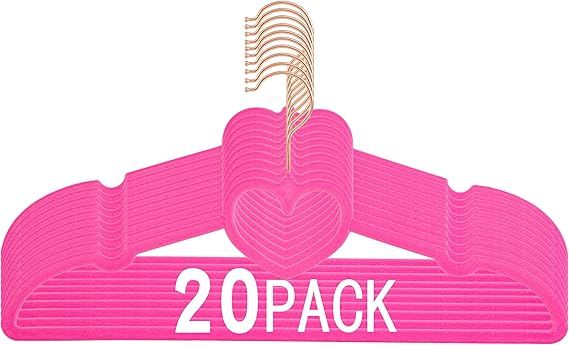 Velvet Hangers 20 Pack, 360° Swivel Rose Gold Hooks, 16" Non Slip Felt Hangers, Space Saving Clothes Hangers, Durable & Cute Flocked Heart Hangers for Adult (Hot Pink) added by Victoria Freise