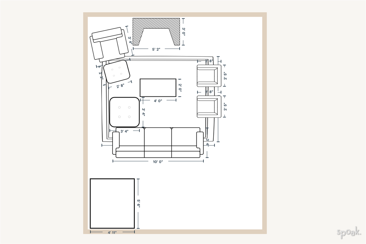 Large Family Room Floor Plan designed by Katy Brewer