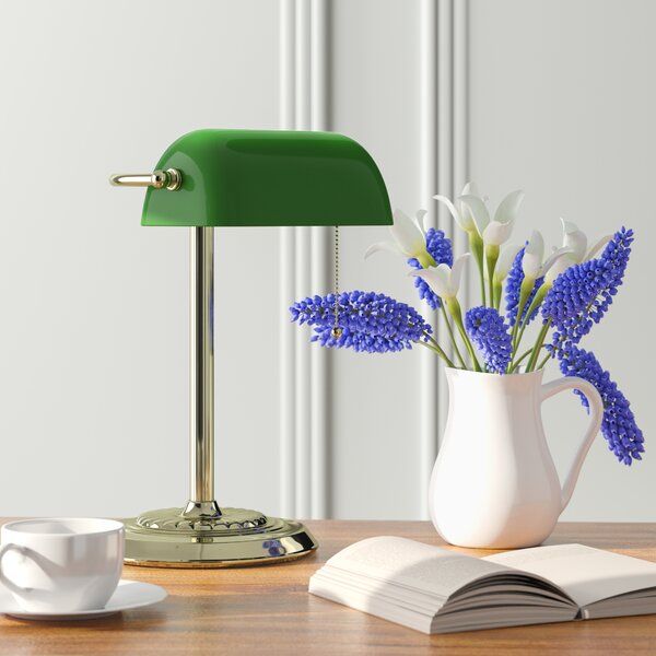13.5" Traditional Bankers Desk Lamp with Glass Shade, Green added by Taylor Strander