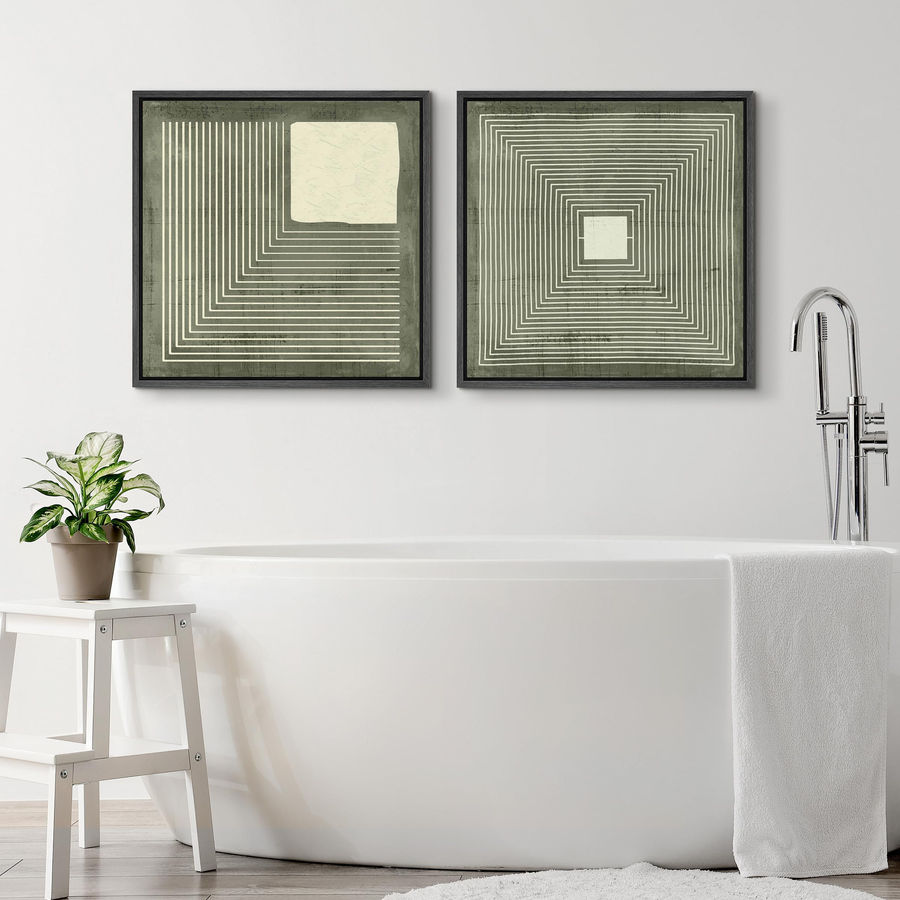 wall26 Geometric Lines and Square in Green Illustrations Organic Modern Art Minimalist Relax/Calm - 2 Piece Floater Frame Print Set on Canvas | Wayfair added by HELEN SALGADO