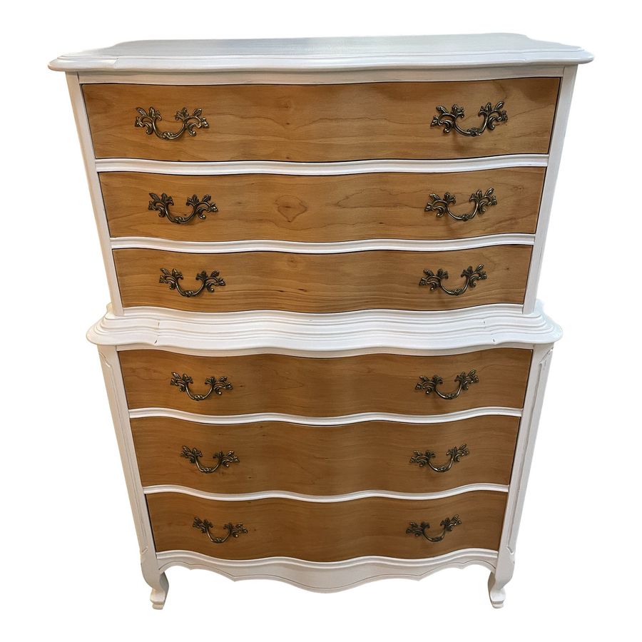 Hand Painted Dresser French Light Gray Natural Wood Drawers Original Hardware added by Kate Lynn Nemett