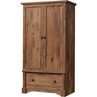 Rustic Oak Drawer and Garment Rod Wardrobe Armoire - 21.3"L x 36.1"W x 66.5"H added by Jaiya Cosgrove