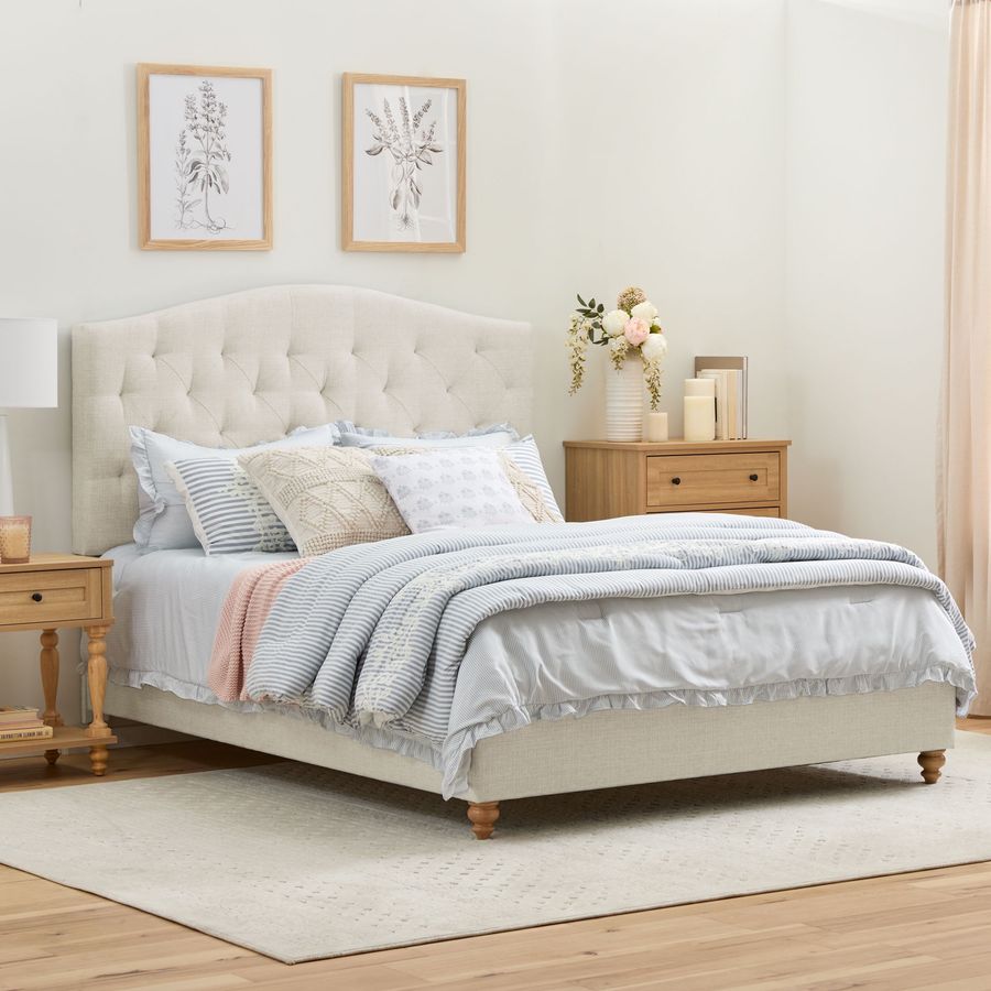 My Texas House Anna Upholstered Diamond Tufted Platform Bed, Queen, Oat - Walmart.com added by EMILY NASH