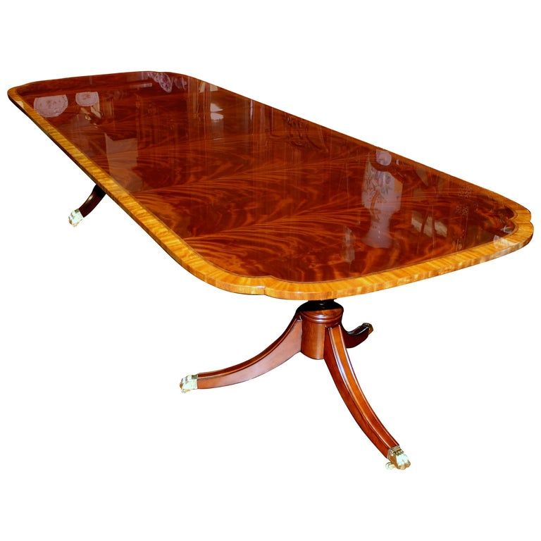 Bench Made Reprod, Inlaid Flame Mahogany Sheraton Style Three Leaf Dining Table added by Quornesha Lemon