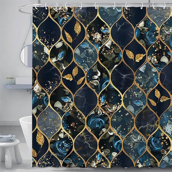 Gold and Navy leaf shower curtain added by Stephanie Mora