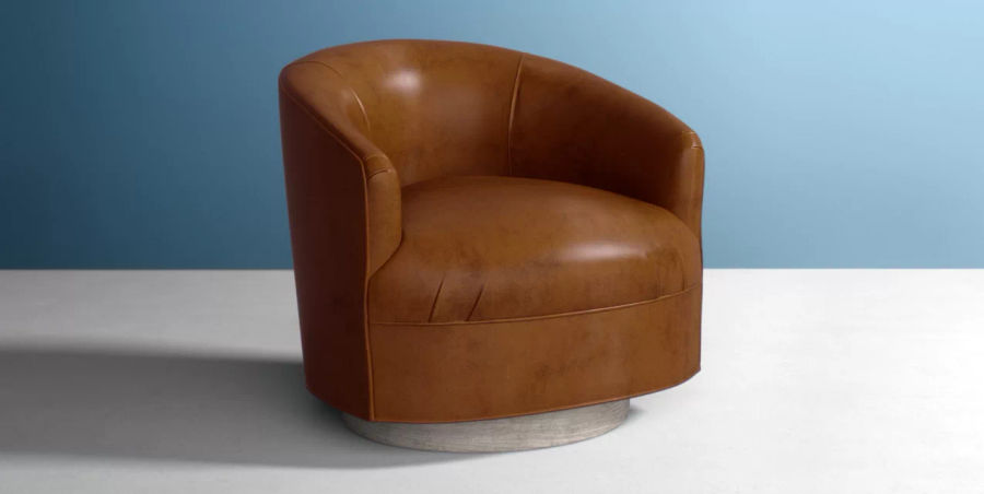 Amoret Swivel Chair- premium leather, caramel added by Bethesda Home Stylist
