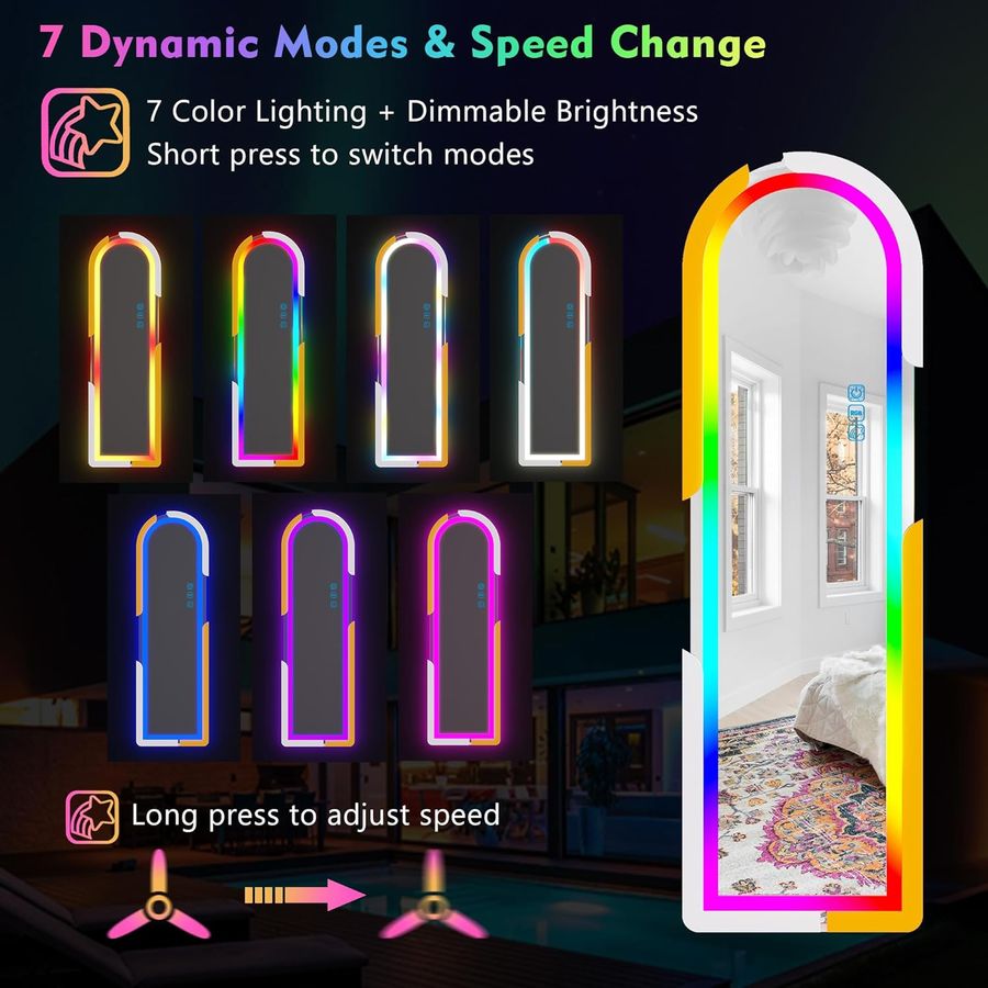 Lvifur RGB LED Full Length Mirror 48”x15”, Wall Mounted Hanging Mirror 24 Color Dimmable, Over The Door Mirror Full Body Lighted Mirror for Bedroom, Entryway Locker Room (Arched Orange) added by Christina Miller