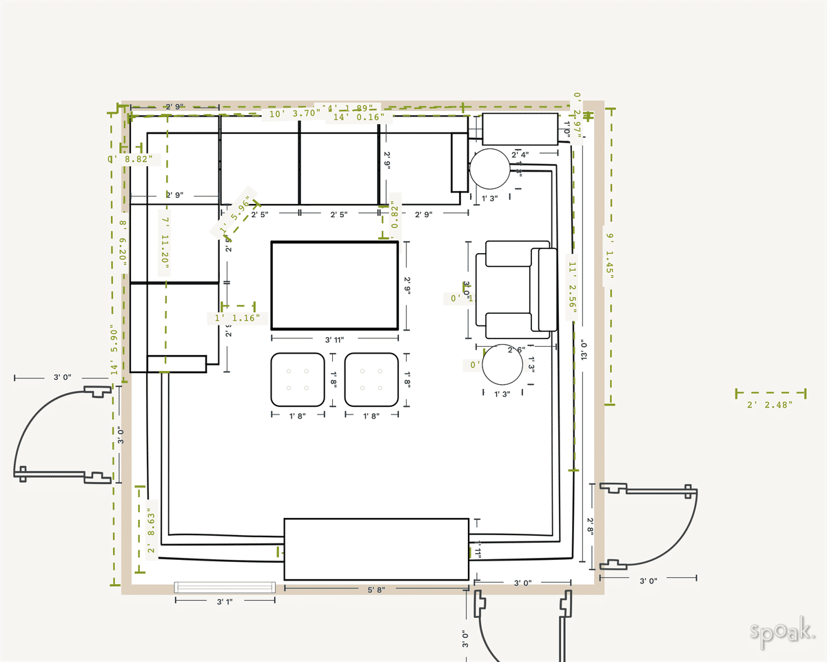 Living + Dining Room Layout designed by Katie Cutler