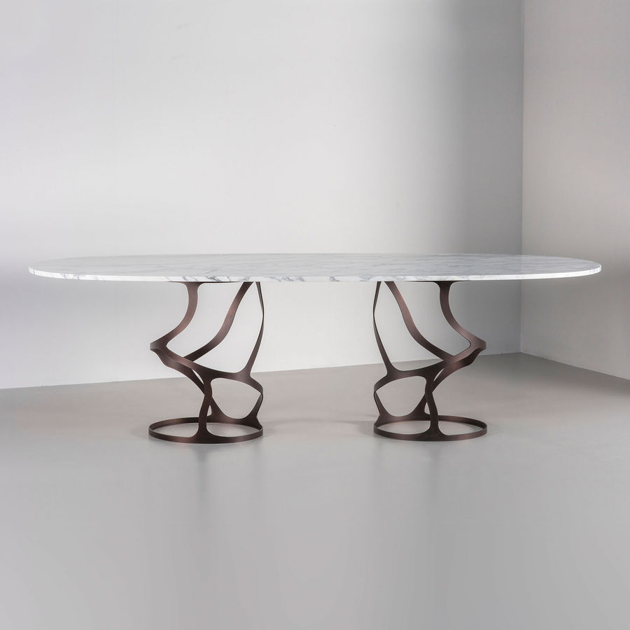 DOUBLE PEDESTAL PAPILLON OVAL DINING TABLE – MARBLE - R HUGHES added by Shelley Cekirge