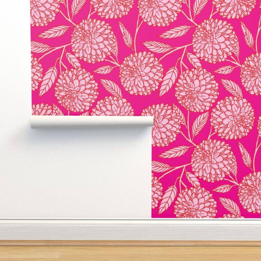 Dahlia  with Leaves Wallpaper | Spoonflower added by Bridgette Pickering