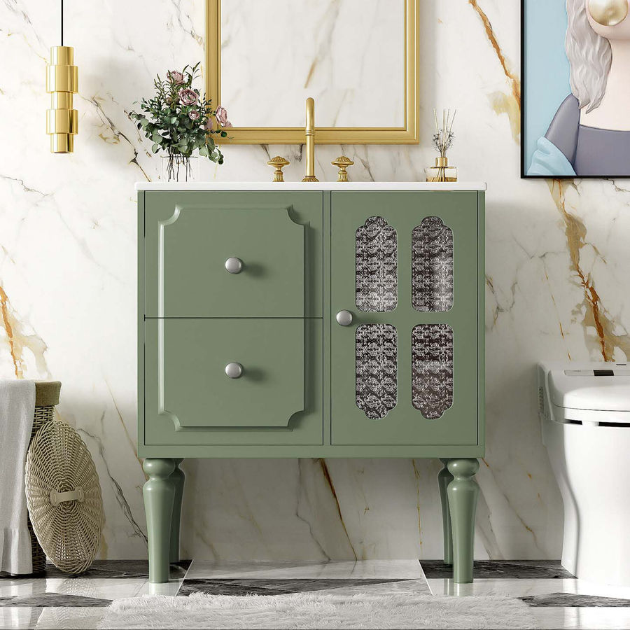 Canora Bathroom Vanity With Resin Sink, Bathroom Storage Cabinet, Freestanding Single Vanity, Accent Cabinet | Wayfair added by Stephanie Brown