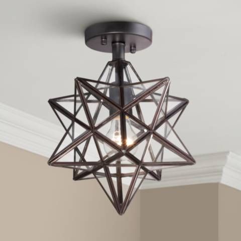 Cuthbert 11" Wide Black Iron and Glass Geometric Star Ceiling Light - #8F491 | Lamps Plus added by Leslie Burns