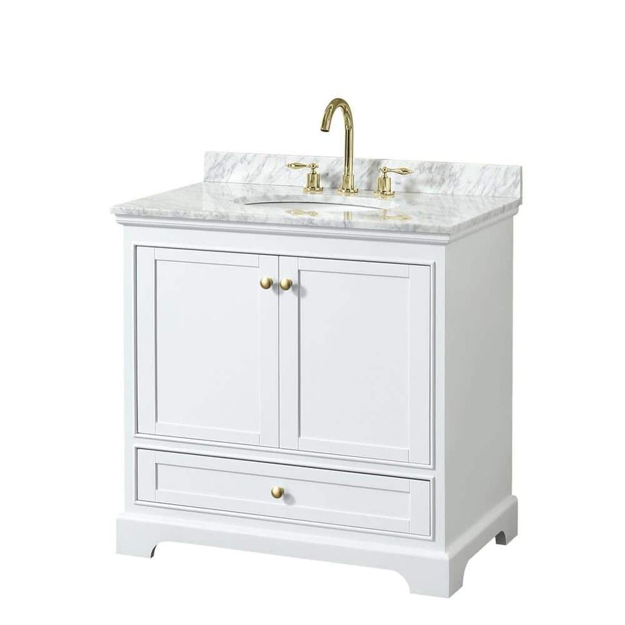 Wyndham Collection Deborah 36 in. W x 22 in. D x 35 in. H Single Sink Bath Vanity in White with White Carrara Marble Top WCS202036SWGCMUNOMXX - The Home Depot added by Allison Keach