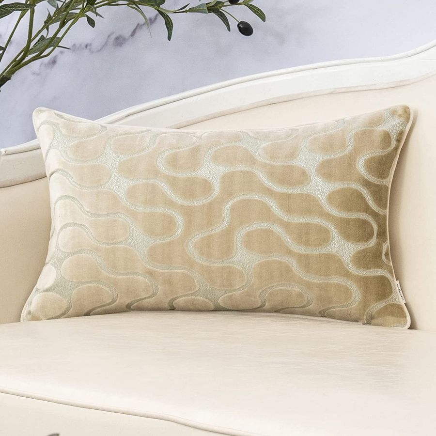 Yangest Green Velvet Wave Lumbar Throw Pillow Cover Wavy Line Luxury Cushion Case Modern Zippered Rectangular Pillowcase for Sofa Couch Bedroom Living Room Home Decorative, 12x20 Inch added by Janae Sullivan