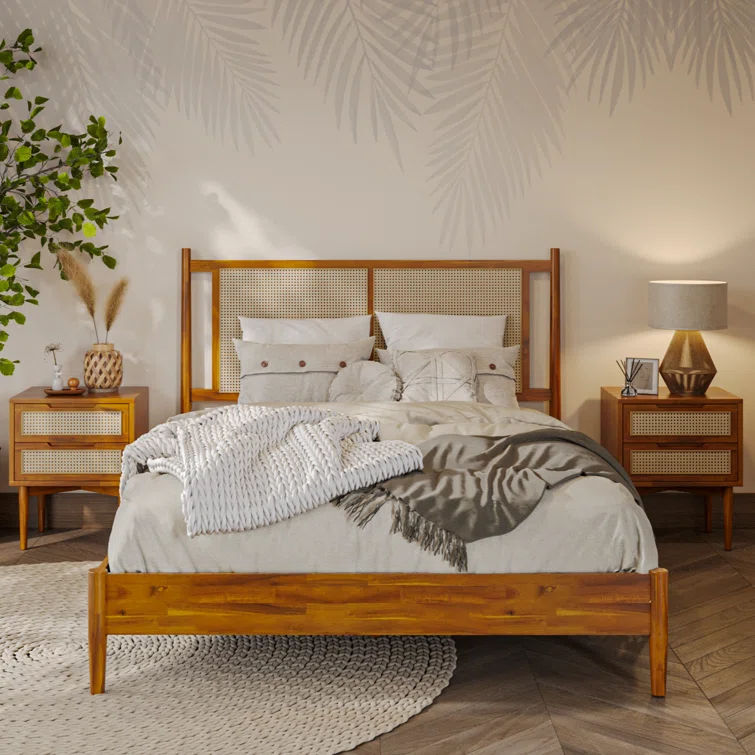 Oliver Solid Wood Rattan Platform Bed with Headboard, Rattan Frame added by Alice Zhou