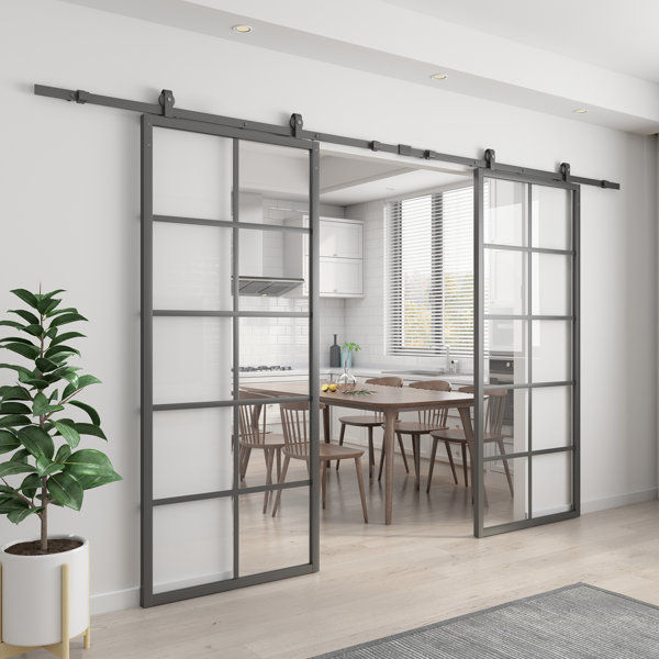 JUBEST Double Barn Door with Hardware Kit, 2 Sets ofClear Tempered Glass added by Allison Cooper