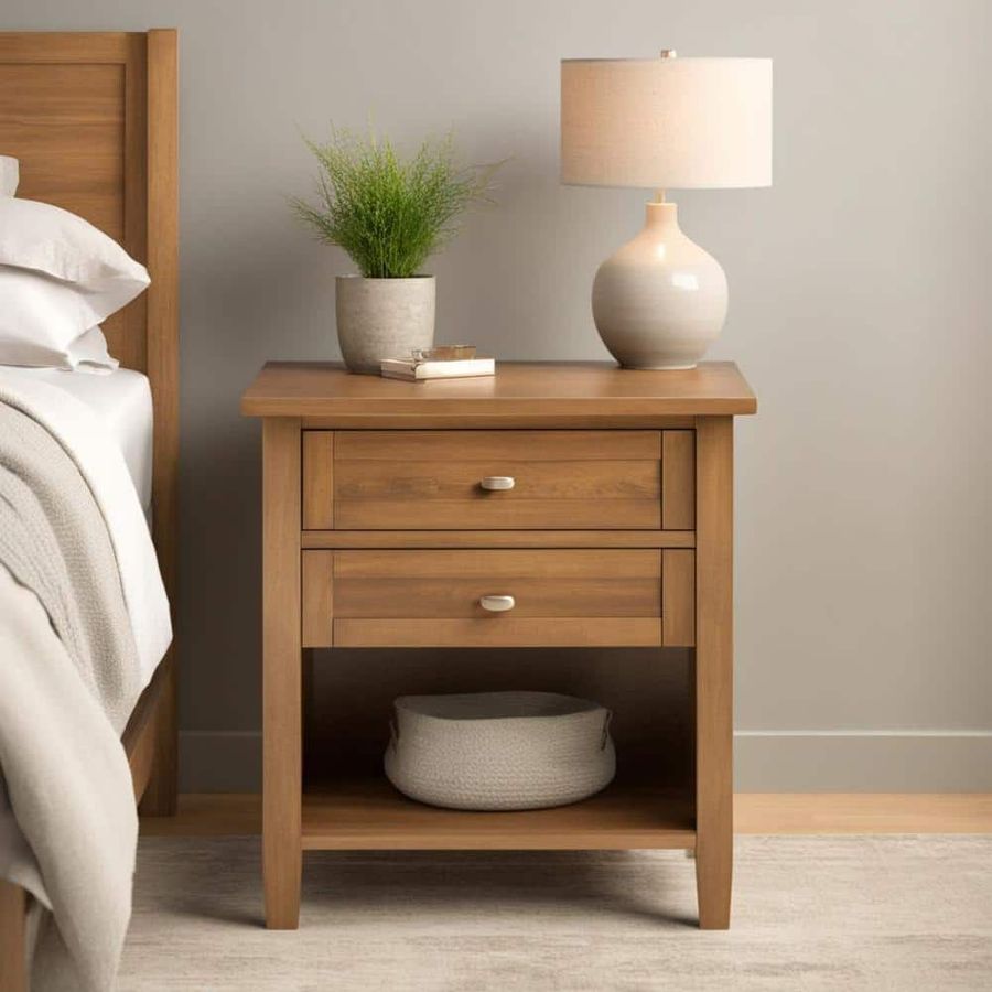 Simpli Home Warm Shaker 24 in. Wide 2-Drawer Light Golden Brown Solid Wood Transitional Bedside Nightstand Table AXCRWSH46-LGB - The Home Depot added by Kate Herrenbruck
