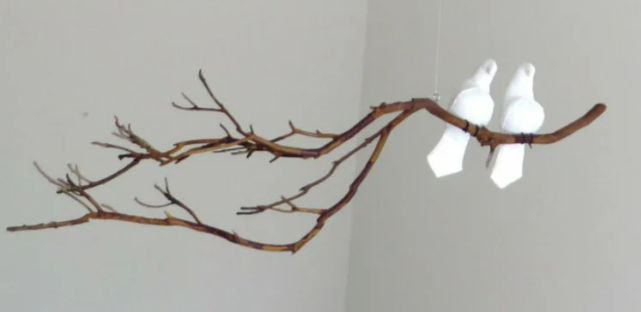 Bird Hanging Mobile  Handmade Fabric Birds on Natural | Etsy added by MK Alderman