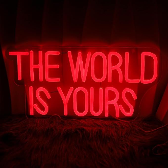 The World is Yours Neon Sign Dimmable The World is Yours Neon Sign Wall Decor Gift Suitable for Bedroom Game Room Man Den Cinema Party 14 * 6.8 Inch added by mony 44