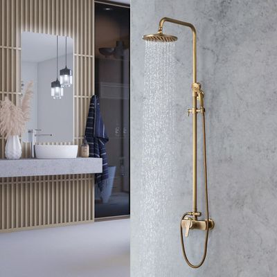 Antique Brass Exposed Wall Mount Shower System with 8" Rain Shower Head and Hand Shower-Homary added by Ashley Harrison