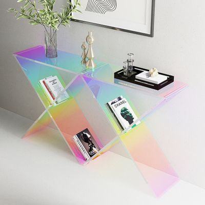Clearic 47.2" Acrylic Iridescent Console Table Modern Accent Entryway Cross Base - Entryway Furniture - Homary US added by Danielle Green
