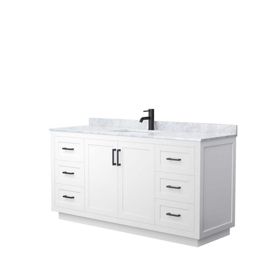 Wyndham Collection Miranda 66 in. W x 22 in. D x 33.75 in. H Single Bath Vanity in White with White Carrara Marble Top WCF292966SWBCMUNSMXX - The Home Depot added by Melissa Kao