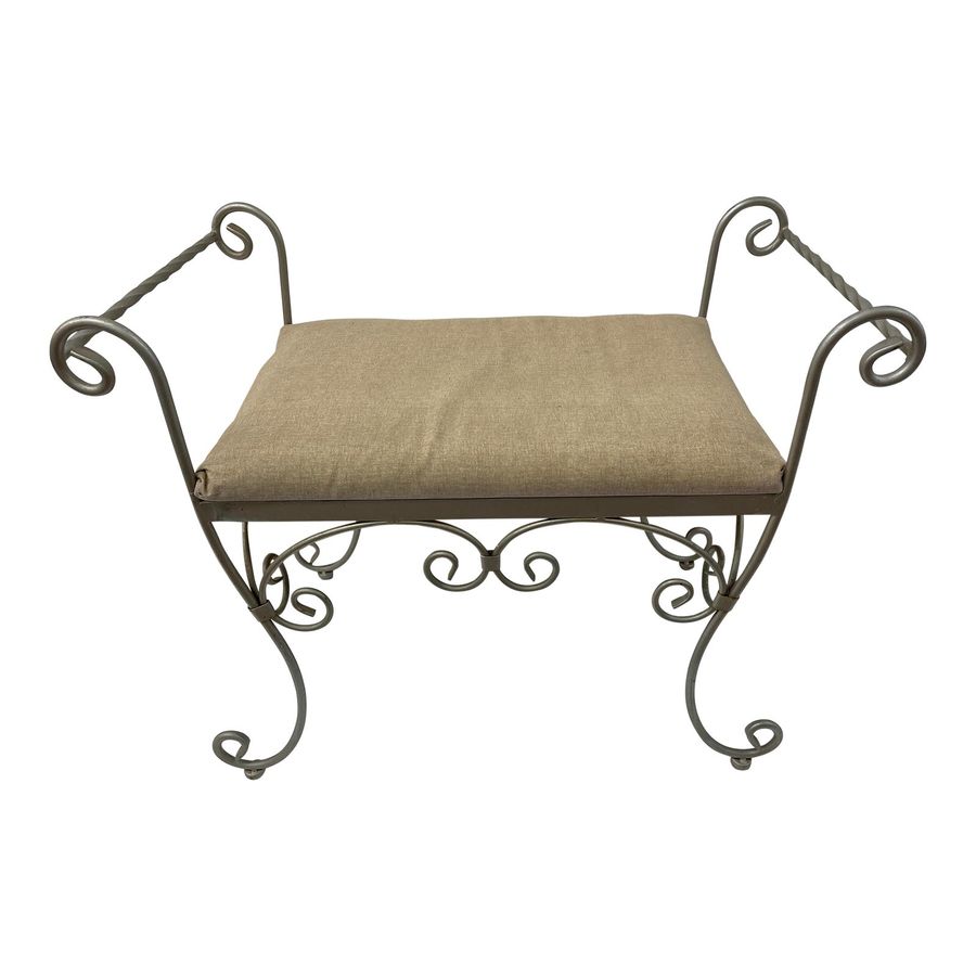 Vintage Iron Scroll Linen Bench added by Suga Lane / ABBY ESSIE STUDIOS
