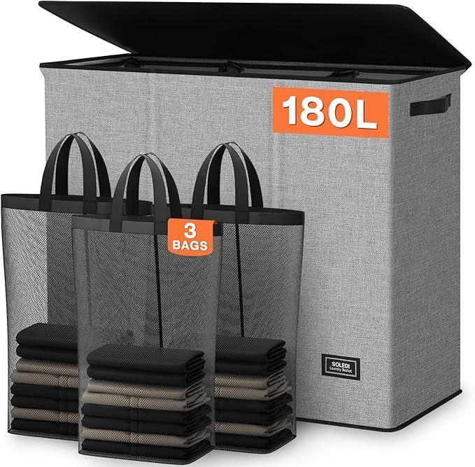 SOLEDI 180L Laundry Hamper 3 Section, Extra Large Laundry Hamper with Lid, Dirty Clothes Hamper with Sturdy Handle, Large Laundry Basket Organizer for Laundry Room, Bedroom, Hampers for Laundry added by Rachel Fedorov