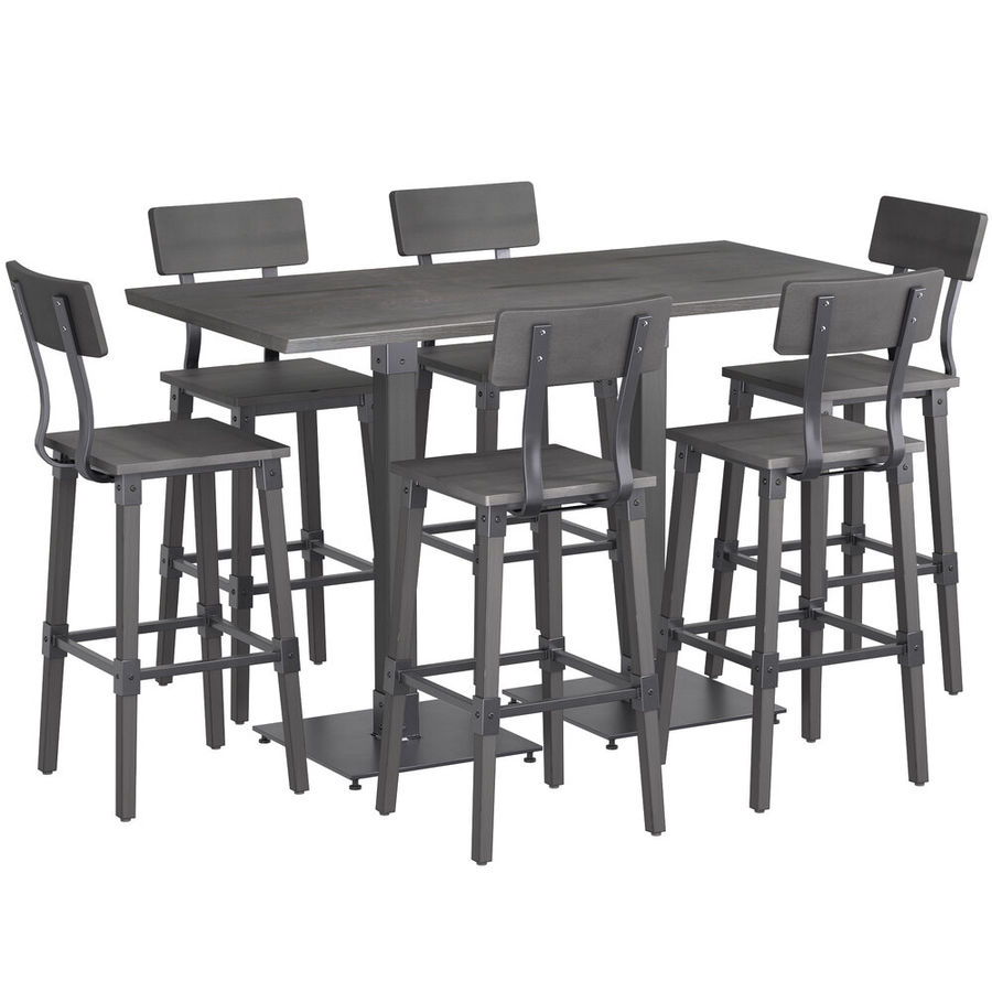 Lancaster Table & Seating Industrial 30" x 60" Antique Slate Gray Solid Wood Live Edge Bar Height Table with 6 Bar Stools added by sallie tyler