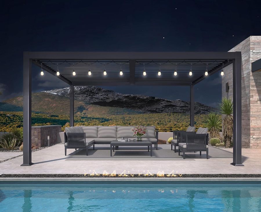 PURPLE LEAF Louvered Pergola with String Lights 10' x 14' Patio Aluminum Pergola with Independent Adjustable Rainproof Roof Hardtop for Outdoor Deck Garden Yard added by sallie tyler