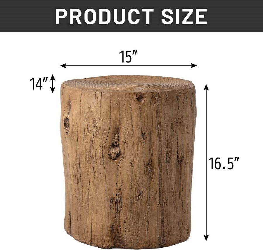 Faux Solid Wood Stump Stool with Light Oak Colored, Round End Table Plant Stand  | eBay added by Grace Mansi