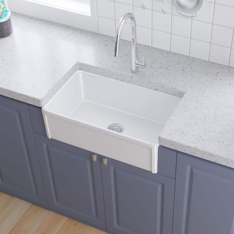 30 in. Farmhouse Single Bowl Fireclay Kitchen Sink in White with Bottom Grid 30AFSFK - The Home Depot added by Sandy Schargel Interiors
