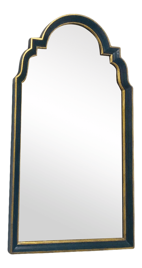 Hollywood Regency Ebony Black and Gold Vintaged Glass Wall or Mantel Mirror added by Spoak Member
