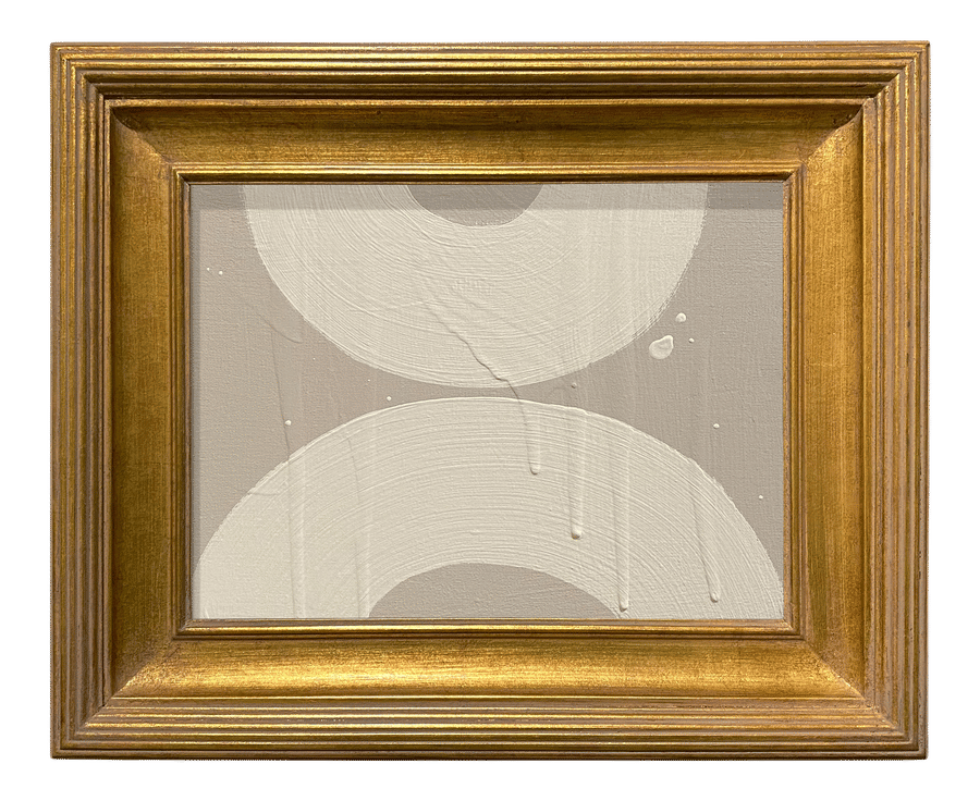 Ron Giusti Mini Wagasa Taupe and Cream Acrylic Painting, Framed added by Ellie Wong