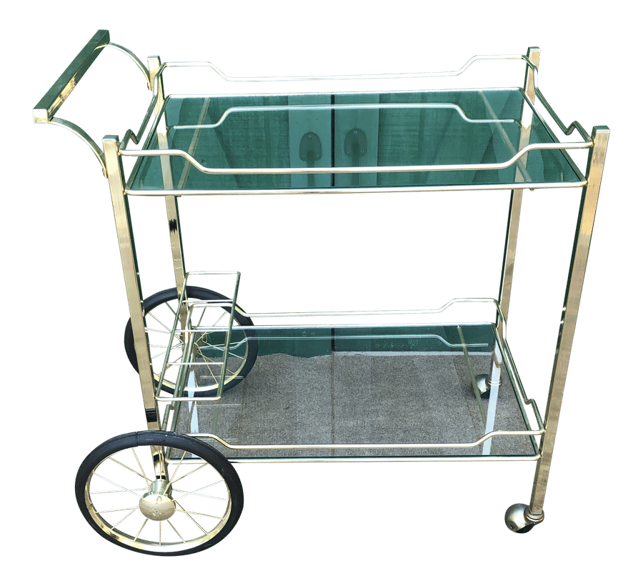 1960s Art Deco Bar Cart Solid Brass & Glass Bar Cart added by Amber Wilcox