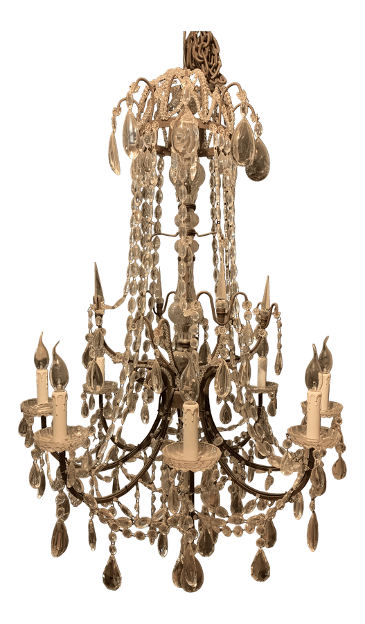 19th C. Rococo Iron & Crystal Round Chandelier - Likely Restoration Hardware added by Jendalyn Cohen