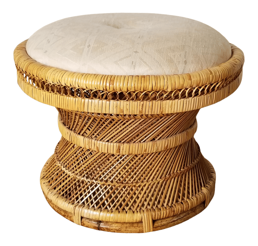 Vintage Boho Chip Woven Wicker Ottoman 20ʺW × 20ʺD × 16ʺH added by Kate Lynn Nemett