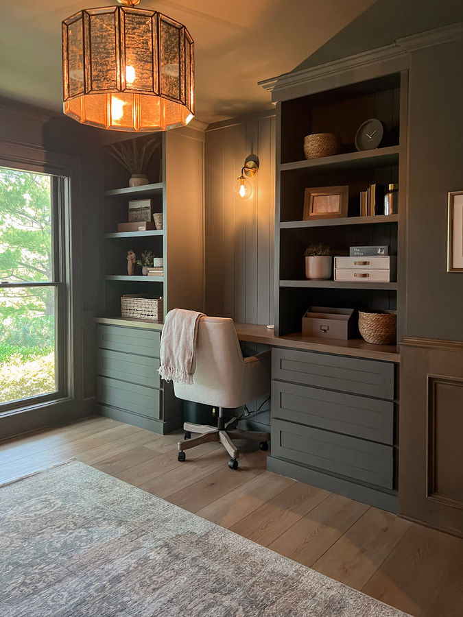 Full Office Reveal with Custom Built-In's and Desk - Come Stay Awhile by Amanda Vernaci | Modern Farmhouse DIY + Home Renovation added by Melanie Fenning