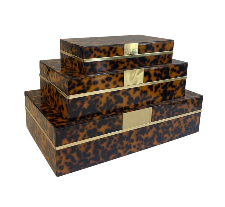 Faux Tortoise Boxes with Brass Square - Mecox Gardens added by Serena Finnerty