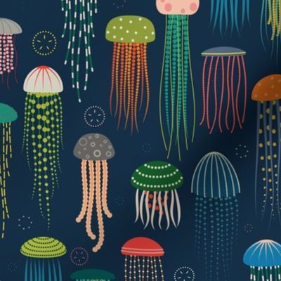 Colorful fabrics digitally printed by Spoonflower - Just Jellies - Jellyfish added by Rachel Fedorov