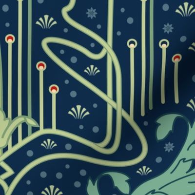 Colorful fabrics digitally printed by Spoonflower - art nouveau poppy red wallpaper added by Rachel Fedorov