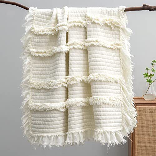 Ultra Soft Pre-Washed Quilted Throw Blanket, Ruffle Fringed Cream Boho Decora... 759973581961 | eBay added by Shannon Jernigan