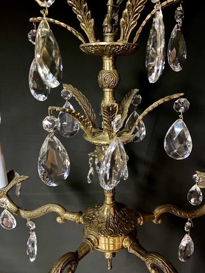Antique French 5-Arm 5 Lite Dark Bronze Cut Lead Crystal Chandelier. added by Kate Lynn Nemett