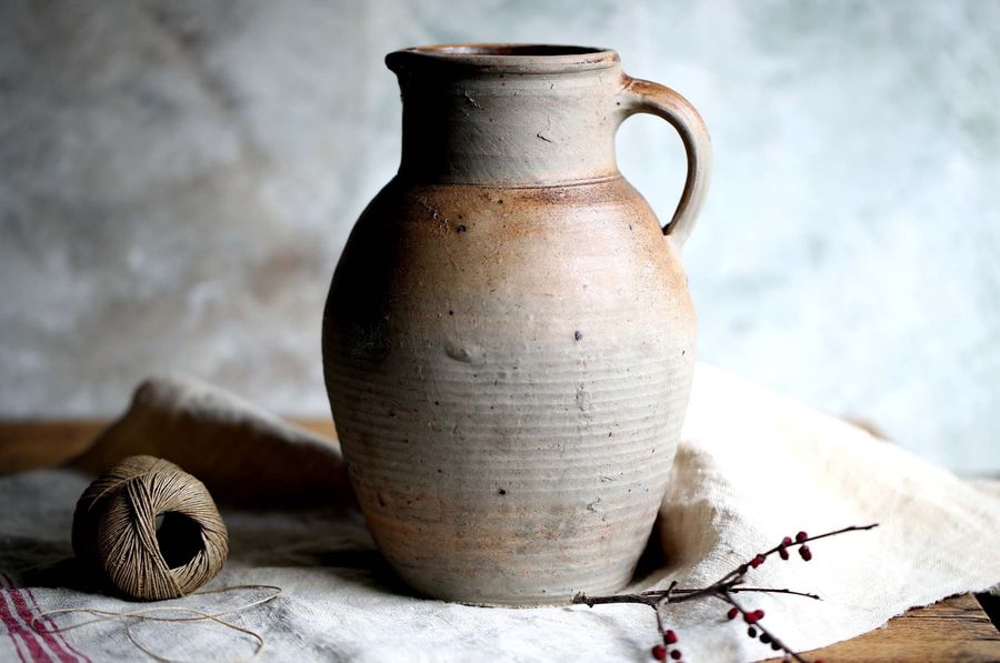 HUGE Antique French Jug Large Stoneware Wine Pitcher Jar Rustic Primitive Jarre added by Spoak Member