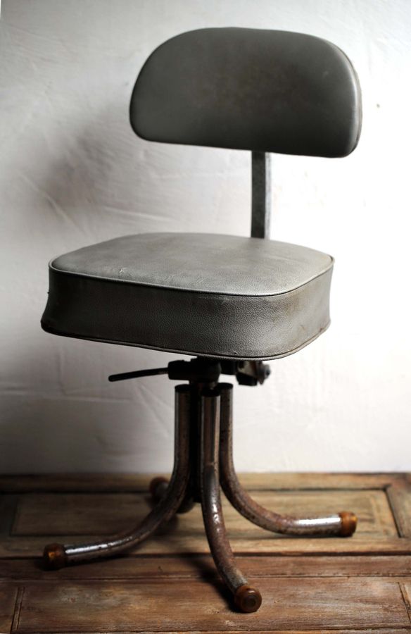 Vintage Atelier Chair Office Vinyl & Metal Swivel Seat Industrial Furniture French Mid Century Workshop Design by ANNONE added by Spoak Member